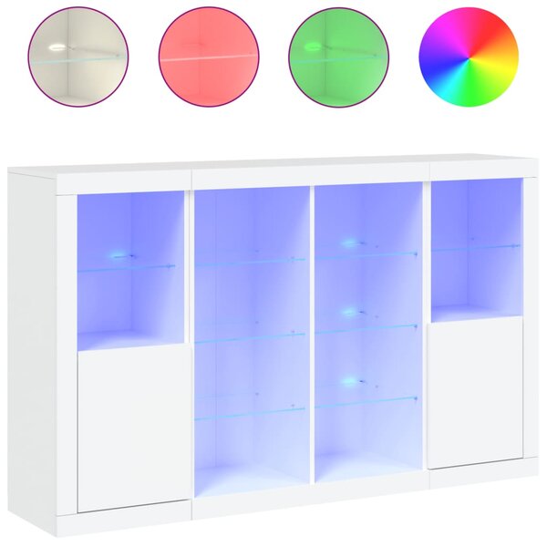 vidaXL Buffets avec lumières LED 3 Pièces blanc bois d'ingénierie
