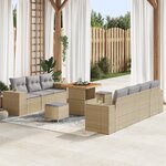 Ensemble de canapé de jardin 10 pièces avec coussins beige poly rotin acacia