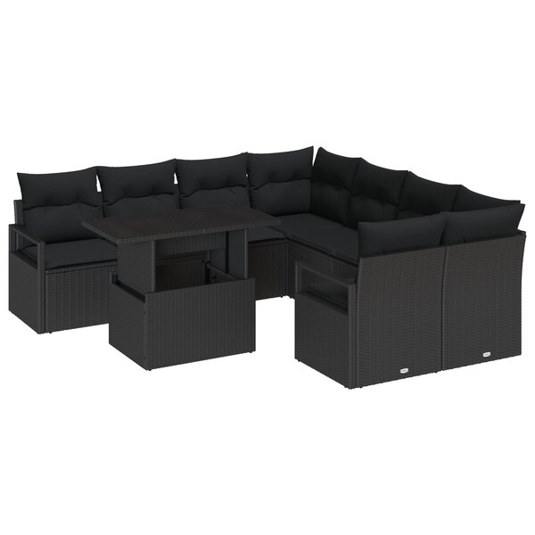 Ensemble de Canapé de Jardin de 9 Pièces avec Coussins en Poly Rattan Noir