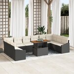 vidaXL Ensemble de salle à manger jardin 11 pièces avec coussins en noir en poly rotin Acacia