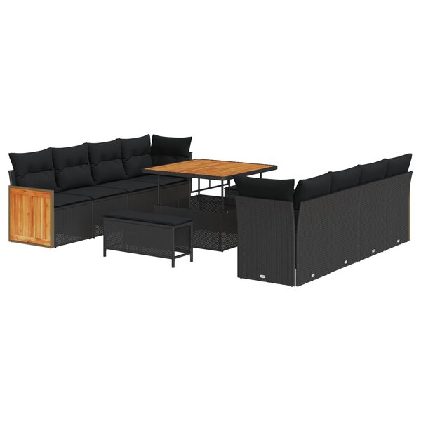 Ensemble de Canapé de Jardin vidaXL 11 pièces avec Coussins Noir Rattan Acacia