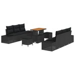 Set de Canapé de Jardin de 9 Pièces avec Coussins Noir Poly Rotin Acacia