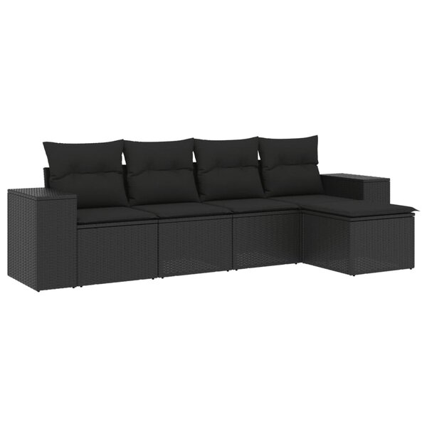 vidaXL Salon de jardin 5 Pièces avec coussins noir résine tressée