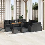 Ensemble de Canapés de Jardin de 14 Pièces avec Coussins Noir en Poly Rotin Acacia