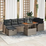 Ensemble de canapé de jardin 8 pièces avec coussins gris poly rattan