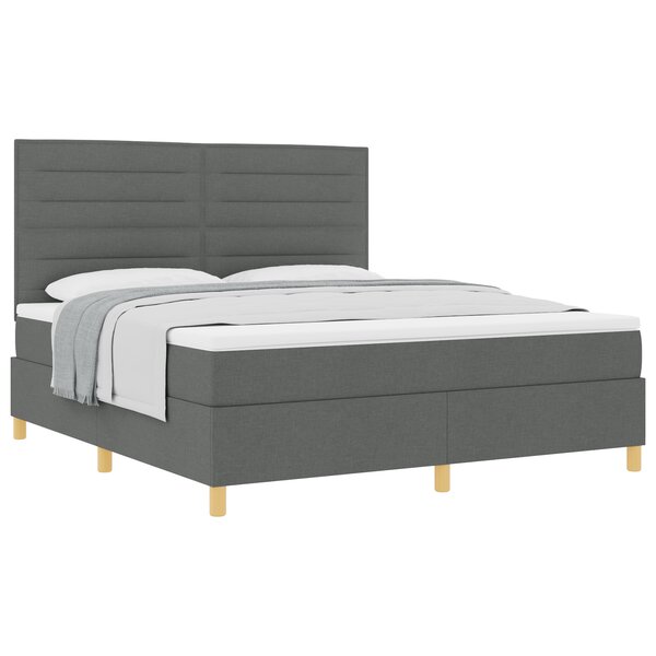vidaXL Lit box spring avec matelas gris foncé super king tissu