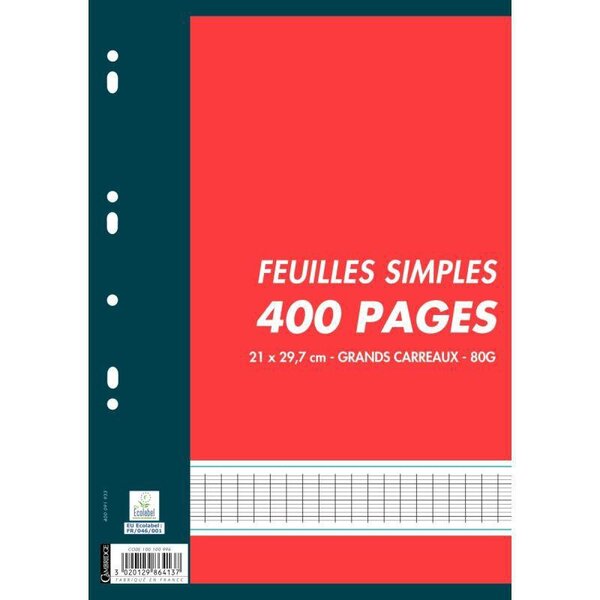 Sachet de 200 feuilles perforées seyès A4 80 g