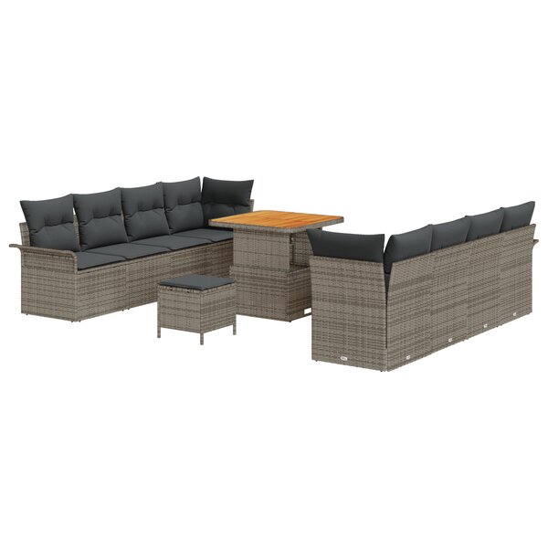 vidaXL Set de canapé de jardin 11 pièces avec coussins Gris Rotin Acacia