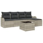 Ensemble de Canapé de Jardin 6 Pièces avec Coussins Gris Poly Rotin