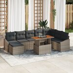 vidaXL Ensemble de salle à manger de jardin 9 pièces avec coussins gris poly rotin acacia