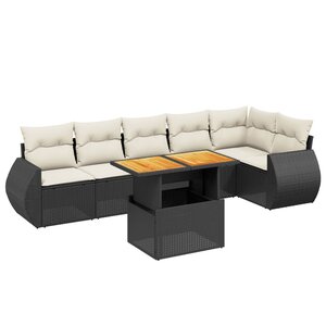 vidaXL Salon de jardin 7 Pièces avec coussins noir résine tressée