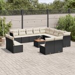 vidaXL Salon de jardin avec coussins 14 Pièces noir résine tressée