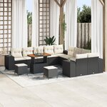 Ensemble de sofa de jardin vidaXL 13 pièces avec coussins noir poly rattan