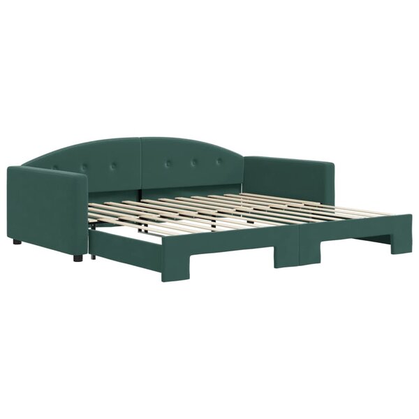 vidaXL Lit de jour avec gigogne sans matelas vert foncé 100x200 cm