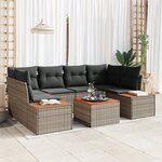Canapé de Jardin 6 pièces avec Coussins Gris Rotin Poly Acacia