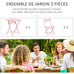 Salon de jardin bistro pliable - table carrée dim. 60L x 60l x 71H cm avec 2 chaises - métal thermolaqué rose