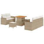 Canapé de jardin 8 pièces avec coussins Rattan poly beige
