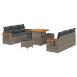 vidaXL Canapé de jardin 9 pièces avec coussins en poly rattan gris et acacia
