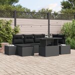 vidaXL Ensemble de canapé de jardin 7 pièces avec coussins en poly rotin noir