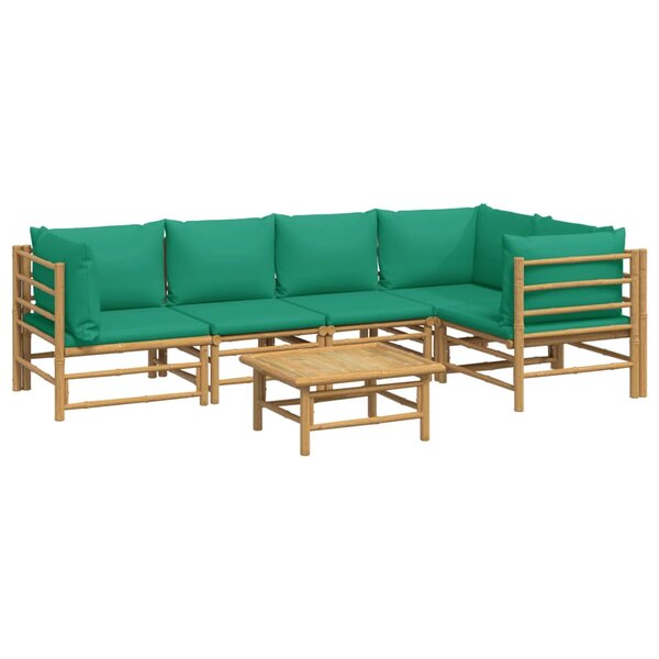 Salon de jardin meuble d'extérieur ensemble de mobilier 6 pièces avec coussins vert bambou 02_0016955