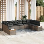 Ensemble de canapé jardin 10 pièces avec coussins gris en rotin poly acacia
