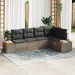 vidaXL Ensemble de canapé jardin 5 pièces avec coussins Gris Poly Rattan Acacia