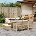 vidaXL Ensemble à manger de jardin et coussins 11 Pièces beige poly rotin