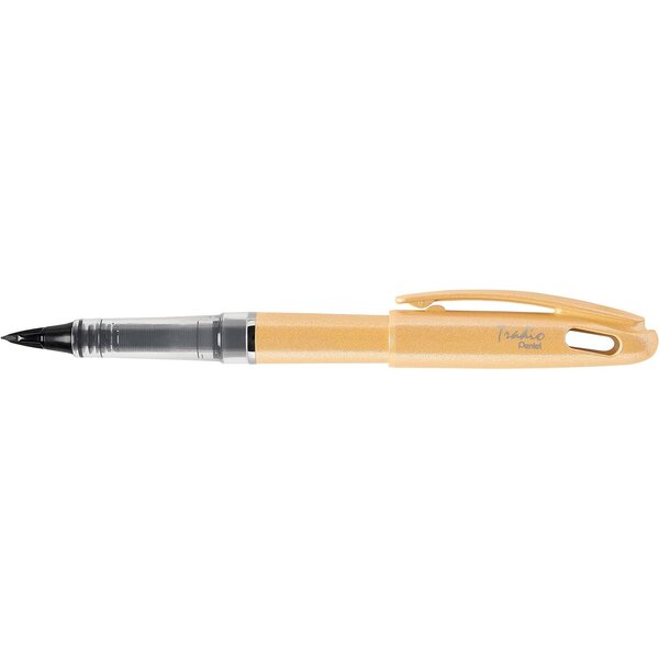 Feutre plume Tradio corps pailleté Jaune  encre Noire x 12 PENTEL