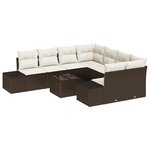 vidaXL Set de canapé de jardin 9 pièces avec coussins marron en poly rotin