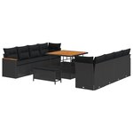 Ensemble de canapé de jardin 11 pièces avec coussins noir en rotin et acacia