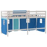 vidaXL Lit mezzanine enfants et rideaux bleu 80x200cm bois pin massif