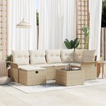 Ensemble de canapé de jardin 7 pièces avec coussins en poly rotin beige