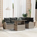 Ensemble de canapé de jardin de 6 pièces avec coussins en rotin poly gris