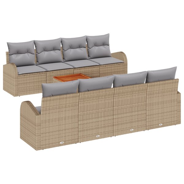 Ensemble de canapé de jardin 9 pièces avec coussins Beige Rotin poly Acacia