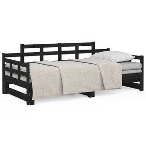 vidaXL Lit coulissant Noir Bois de pin solide 2x(90x200) cm