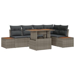 vidaXL Ensemble de salle à manger de jardin de 6 pièces avec coussins en poly rattan gris et acacia