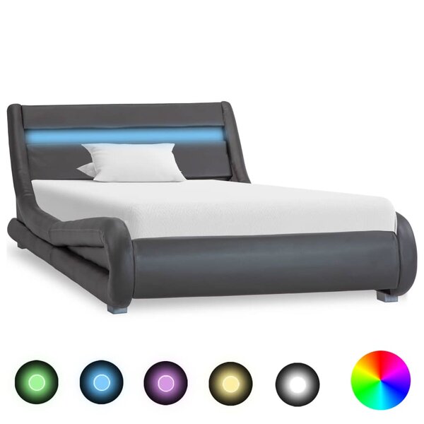 vidaXL Cadre de lit avec LED Gris Similicuir 100 x 200 cm