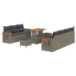 Ensemble de 10 Pièces de Canapés de Jardin avec Coussins Gris en Rattan Poly Acacia