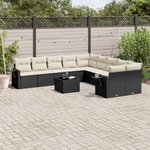 vidaXL Salon de jardin 11 Pièces avec coussins noir résine tressée