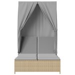 vidaXL Chaise longue double avec toit et rideaux beige résine tressée