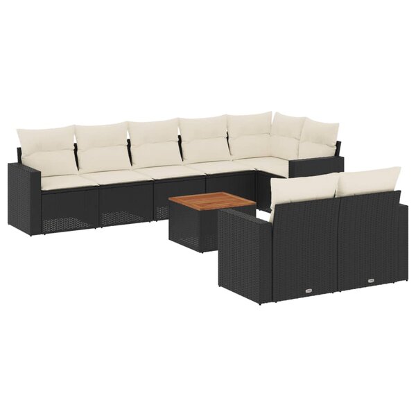 vidaXL Salon de jardin 9 Pièces avec coussins noir résine tressée