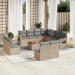 vidaXL Salon de jardin avec coussins 12 Pièces beige résine tressée