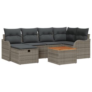 vidaXL Ensemble de canapé de jardin 7 pièces avec coussins gris en poly rattan
