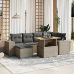 vidaXL Salon de jardin avec coussins 7 Pièces gris résine tressée