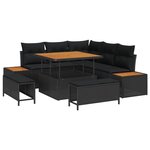 Ensemble de 8 Pièces de Canapé de Jardin Avec Coussins Noir Rotin Synthétique Acacia