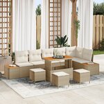 Ensemble de 10 Pièces de Canapés de Jardin avec Coussins Beige en Rattan Polyvalent