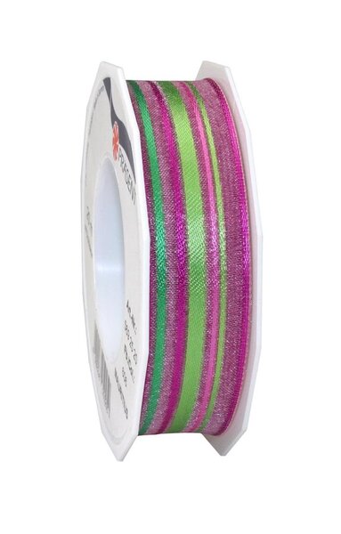 Organza à rayures laitonné mauritius 20-m-rouleau 25 mm vert/magenta