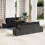 vidaXL Canapé de Jardin 7 Pièces avec Coussins Noir Poly Rattan