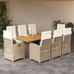 vidaXL Ensemble à manger de jardin et coussins 9 Pièces beige Poly rotin