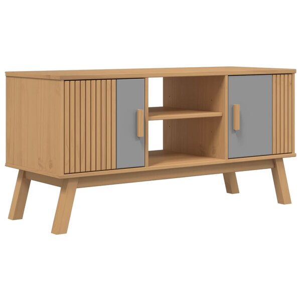 vidaXL Meuble TV OLDEN gris et marron 114x43x57 cm bois de pin massif